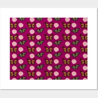 Hot Pink Butterfly Pattern by Courtney Graben Posters and Art